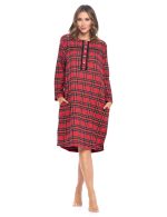 Ashford & Brooks Women's Flannel Plaid Long Sleeve Nightgown